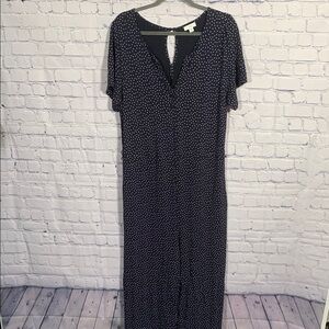 J Jill Womens Polka Dot Jumpsuit Navy White Size LT V-Neck Short Sleeve Preppy
